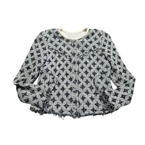 IRO Handi Jacket Blue White Geometric Tweed Women's Size 38 FLAWED PLEASE READ